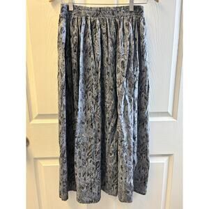 Vintage Clio Maxi Skirt Medium Leaf Pattern Whimsigoth Black Blue Gray